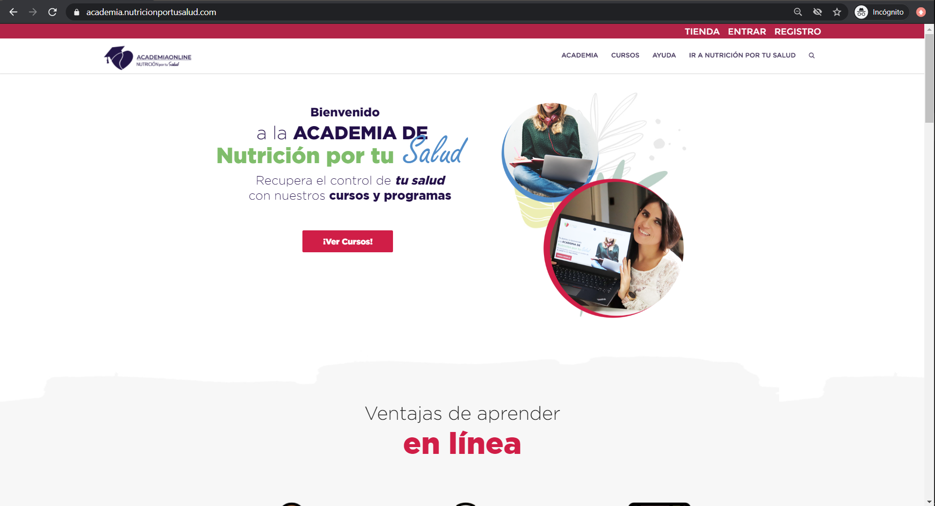desarrollo web de academia de nutrición
